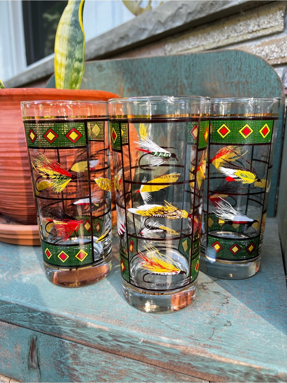 Vintage Libbey Fly Fishing High Ball Drinking Glasses